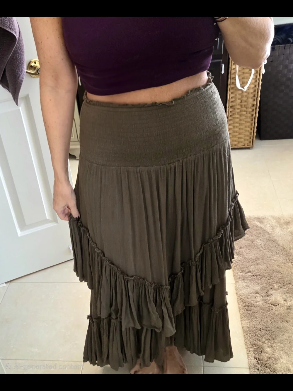 Free People Olive Maxi Convertible Skirt with Ruffle Tiers